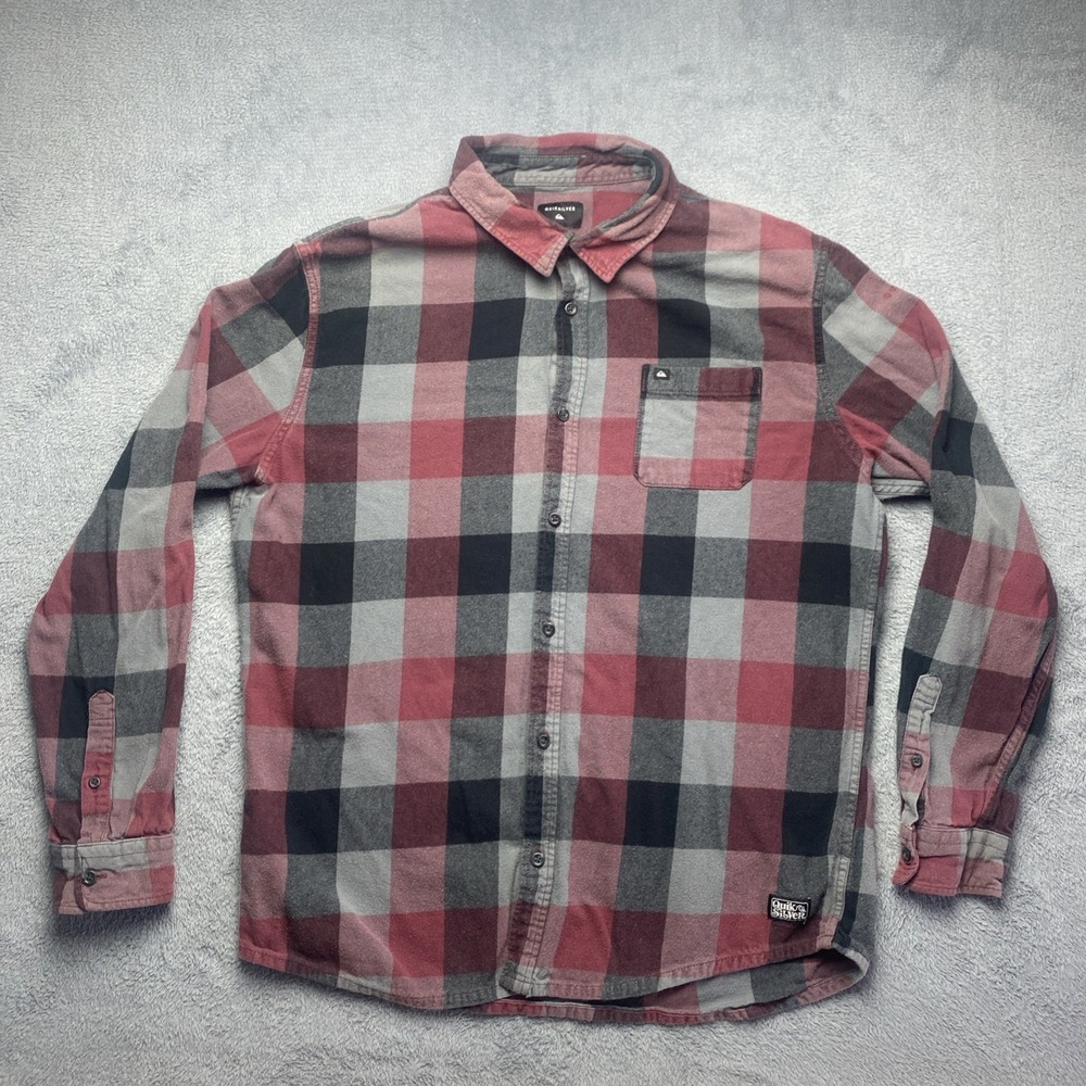Quiksilver Men's Regular Fit Flannel Plaid Button-Up Long Sleeve Shirt‎ Size XL